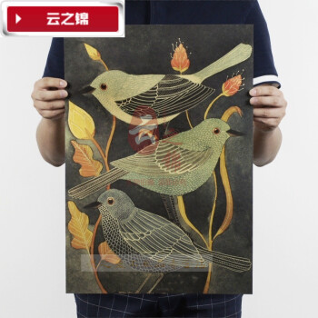 世界名画梵高莫奈复古牛皮纸海报装饰画酒吧宿舍壁纸墙画贴画 夜莺