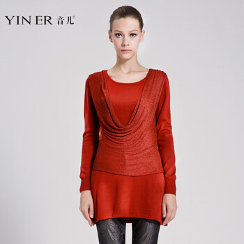 YINER音儿 2013女装新款 假两件修身毛织衫 黑