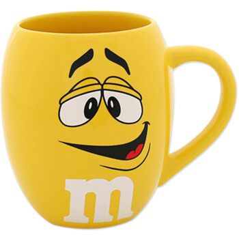 M&M\'s 陶瓷水杯咖啡杯 黄色笑脸桶状 马克杯540ML