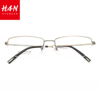 HAN 眼镜框近视眼镜男女款 纯钛防辐射护目镜近视眼镜框架 81873 低调枪灰 配镜(1.67超薄非球面镜片适合800度以上)