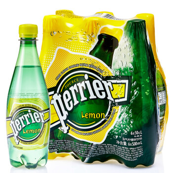 法国进口 巴黎水（Perrier）天然含气矿泉水柠檬味（塑料瓶）500ml*6 套装