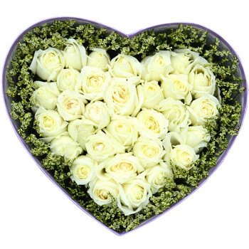 潍坊七夕情人节鲜花速递33朵白玫瑰礼盒安丘