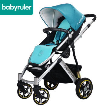 babyruler婴儿推车 高景观儿童手推车可坐可平躺宝宝推车可换向避震折叠豪华BB车 第二代-BLUE蓝