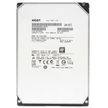 昱科(HGST) 6TB 7200转128M SATA6Gb/s 氦气密封 企业级硬盘(HUH728060ALE600)