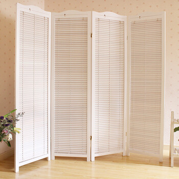 青典 欧式三扇顶部弯曲活动百叶实木折叠屏风