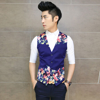 MME 2014秋冬新款男士韩版修身碎花<em>男马甲</em> 