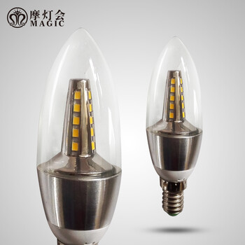 摩灯会 LED蜡烛灯5W光源螺口E14尖泡 室内拉尾灯泡 超亮LED节能灯LED灯泡 5w拉尾 银色 E14