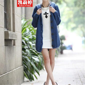 凯莉婷 2014秋冬长款<em>加厚带帽</em>开衫打底<em>毛衣短</em>