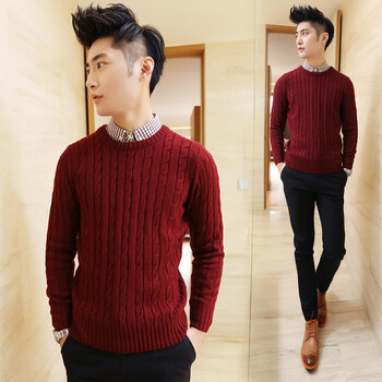 旺草阁 日系复古纯色<em>毛衣</em> 圆领套头<em>粗线</em>加厚毛