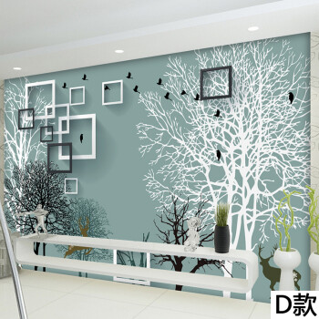 朗颂3D黑白抽象树电视背景墙壁纸定制现代简