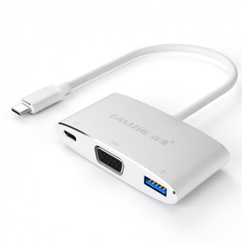 山泽(SAMZHE)TPC-VU3 USB3.1 Type-C转USB3.0+VGA+type-c充电口多功能高清转换器/适配器/转接器