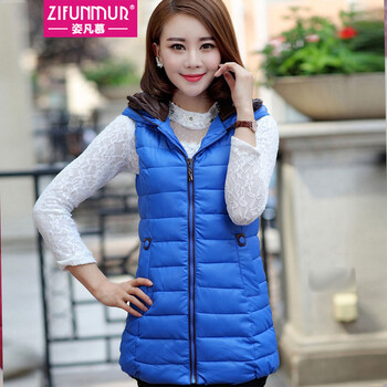 姿凡慕2014秋冬韩版中长款无袖<em>坎肩羽绒</em>服开