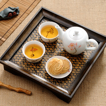 左茗右器 手工擦漆奉茶盘 竹 竹制小茶台 方托盘 干泡盘 果盘 单层功夫茶具茶海 茶托