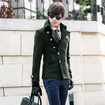 策泰服饰 2014秋<em>冬款韩版男装</em>毛呢短大衣潮男