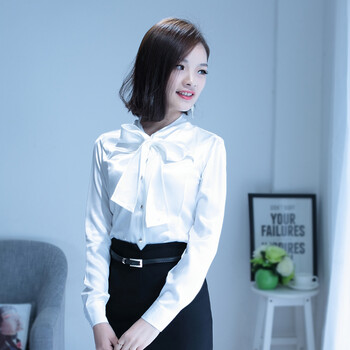 西原美 蝴蝶结白衬衫 职业装西服打底衫 靓丽甜美女装韩版小清新衬衣b