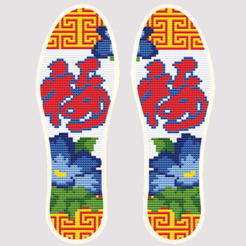 印花十字绣针孔鞋垫纯棉布满绣手工花鞋垫结婚半成品 福字 40