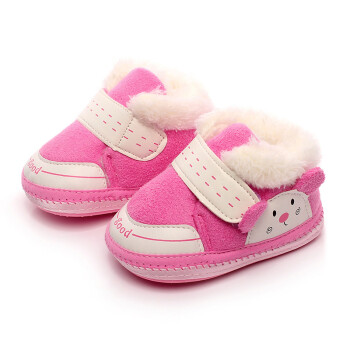 色糖果 0-1岁女宝宝冬款学步鞋棉布毛绒软底鞋