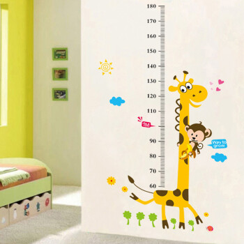 乐福然可移除墙贴儿童房客厅卡通宝宝量身高尺墙面装饰贴画动物身高贴纸 小长颈鹿身高贴 大