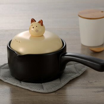 贝瑟斯  迷你单柄陶瓷砂锅 小奶锅辅食锅汤锅煮热牛奶锅煮面锅1L 小猫
