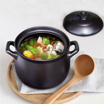 陶瓷砂锅煲汤养生煲 炖锅可作煎药中药锅 4l黑色明火
