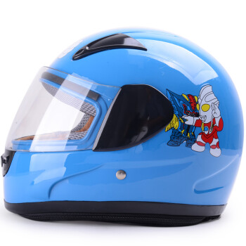 儿童头盔 男女童摩托车安全帽 可爱卡通四季全盔 配冬季围脖 蓝色