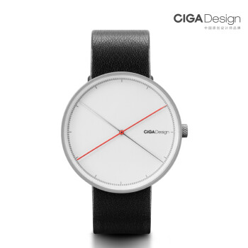 CIGA Design德国红点奖双针手表 原创设计简约真皮带石英表时尚男女表 D009-3男款银白