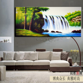 
                                        纯手绘手工油画客厅装饰画手绘山水画瀑布风景画现代壁画挂画风水画聚宝盆沙发背景画墙画壁挂墙饰 无框画 长1.2米宽0.5米                