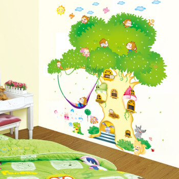 
                                        依恋之家自粘墙贴儿童房 卡通贴饰贴纸贴画卧室房间幼儿园墙面装饰创意家居家装防水可移除 动物树 GS8830 超大                