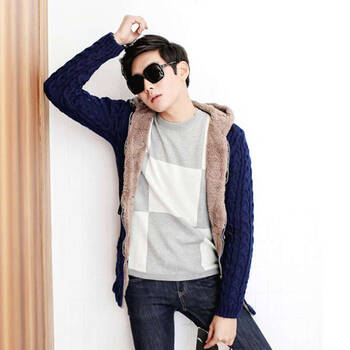 M2mo<em></em>nline 2014冬款<em>青少年</em>加厚加绒<em>开衫毛衣</em>