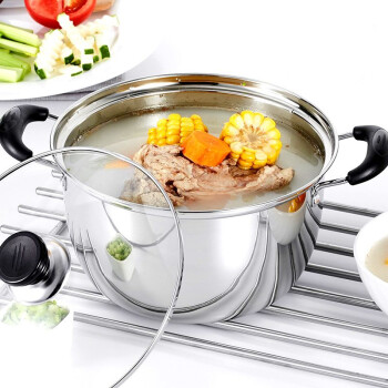 长河不锈钢汤锅小奶锅宝宝辅食锅煲汤煮粥泡面 电磁炉明火通用 20cm