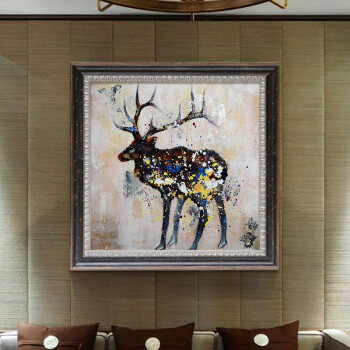 凤之舞油画手绘油画抽象招财麋鹿现代简约玄关装饰画过道楼梯壁画 框1