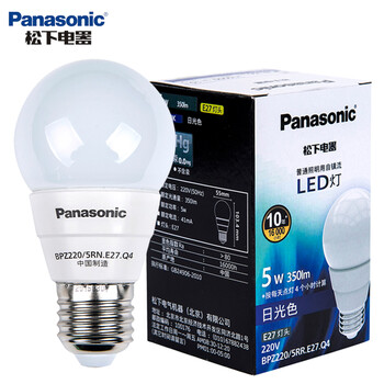 
                                        松下(Panasonic)LED灯泡3w5w7w9w暖白光E27大螺口e14小口节能灯球泡 E14日光色6500K 5W                