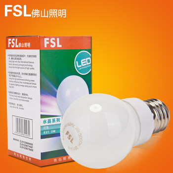 
                                        佛山照明(FSL）led灯泡e27螺口节能灯泡 水晶球泡3W e27白光                