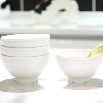 
                                        洁雅杰米饭碗 陶瓷碗套装(4.5英寸)色釉高脚碗(6只装) 白色                