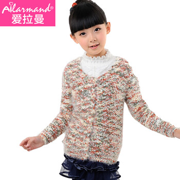 曼童装女童毛衣秋装2014新款儿童长袖<em>开衫</em>外