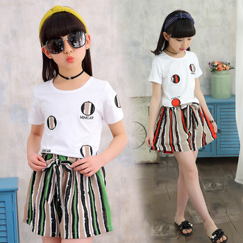 小贝诺米品牌童装女童套装夏装圆领T恤+短裤