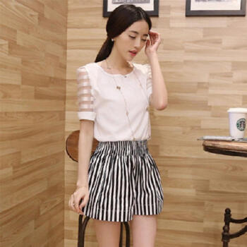 水清莲衣 2014夏季新款<em>大码</em>女休闲套 <em>条纹短裤</em>