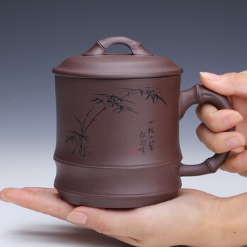 
                                        宜兴原矿老紫泥 紫砂紫砂杯手工  大竹节盖杯550cc紫砂杯茶杯茶杯 过滤 一陶一社                