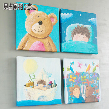 贝占风格 Goodnight baby 儿童房装饰画现代卧室床头墙画挂画无框画油画 撑伞 60*60