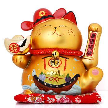 上善若水 摇手招财猫摆件开业礼品家居装饰品工艺品0487 金色财运亨通