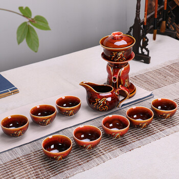 聚满福 茶具套装 创意复古粗陶瓷全半自动功夫茶具 茶杯壶泡茶器家用