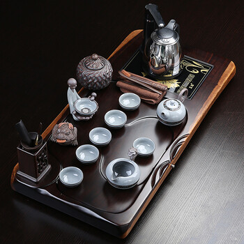 
                                        鑫艺缘 整块黑檀木二合一实木茶盘 茶道紫砂汝窑功夫茶具套装 整套功夫茶托茶台哥窑茶具 套装一 尊者铁锈陶瓷茶具套装                
