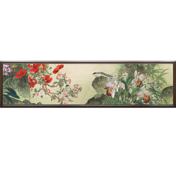 室全室美装饰画现代客厅简约大幅大厅中式复古田园风格装饰画中国画实木有框画经典花卉羞花 B 40*150cm/幅