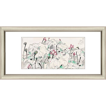 室全室美室全室美现代家居客厅简约有框装饰挂壁画风景近代画家吴冠中名画系列风景画乌镇田园 米白框E 50*100cm/幅