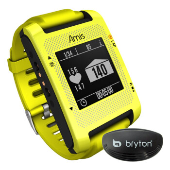 Bryton百锐腾Amis S430H智能GPS马拉松跑步表 中文夜光防水专业户外运动表 含心率带版荧光黄色