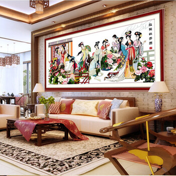 
                                        千尚十字绣新款客厅人物大画钻石绣满钻钻石画红楼群芳红楼梦金陵十二钗 圆钻满钻205*86CM                