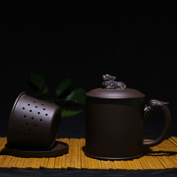 
                                        荆邑紫砂杯子茶杯大号水杯全手工男女功夫茶具茶杯套装紫砂茶壶宜兴礼品泡茶貔貅纳福 刻绘海纳百川款                