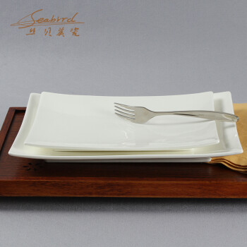 
                                        丝贝美瓷（seabird）纯白陶瓷美式长方形牛排西餐盘子酒店餐具 11英寸                