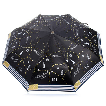 【京东超市】天堂伞 环游世界缎面黑胶三折自开收晴雨伞33180E黑蓝条