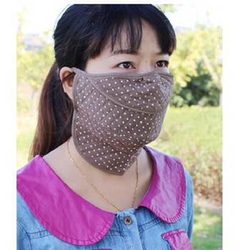 
                                        可爱时尚戴眼镜防雾口罩 韩国男女秋冬季自行车骑车跑步骑行防灰尘防尘面罩 加厚纯棉咖底白点                
